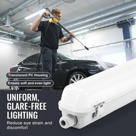 4FT LED Vapor Tight Light 60W/50W/40W Selectable 5000K Vapor Proof Light Fixture with 5400/6400/7400LM Adjustable IP65 Waterproof for Parking Lot Warehouse Walk-In Freezer Car Wash 4-Pack