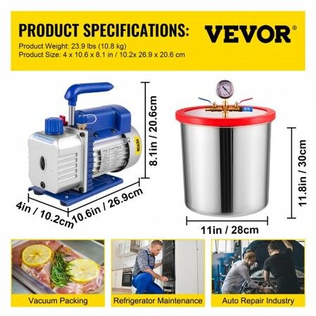 5 Gallon Vacuum Chamber Silicone Expoxy Degassing With 3CFM 1/4HP Vacuum Pump 84 L/Min