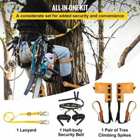 Tree Climbing Spike Set Pole Climbing Spurs W/ Security Lanyard & Harness