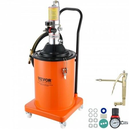 Grease Pump 20L 5 Gallon Capacity Air Operated Grease Pump with 3.88 m High Pressure Hose and Grease Gun Pneumatic Grease Bucket Pump with Wheels Portable Lubrication Grease Pump 50:1 Pressure Ratio