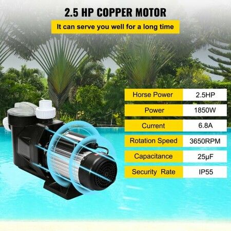 Swimming Pool Filter Pump 2.5HP Inground Swimming Pool Pump 1850W Swimming Pool Pump 148GPM Single Speed Filter for Spa Water Circulation Above Ground Apply Swimming Pool Bathtub