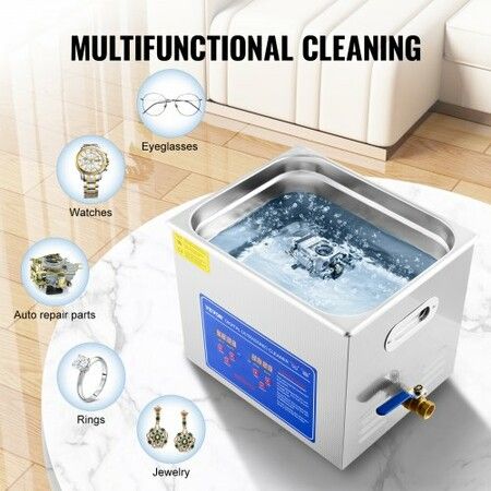 Ultrasonic Cleaner 10L Jewelry Cleaning w/ Digital Timer Ultrasonic Cleaning Machine for Jewellery Rings Watches Eyeglasses Dentures Coins Metal Parts