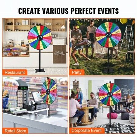 36 inch Spinning Prize Wheel 18 Slots Spinning Wheel Roulette Wheel with a Dry Erase and 2 Markers Tabletop or Floor Standing Win Fortune Spin Games