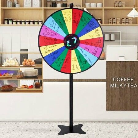 36 inch Spinning Prize Wheel 18 Slots Spinning Wheel Roulette Wheel with a Dry Erase and 2 Markers Tabletop or Floor Standing Win Fortune Spin Games