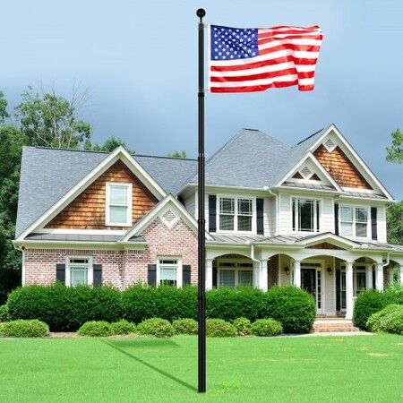 25FT Telescopic Flagpole Kit Heavy Duty Aluminum Alloy Flag Pole Kit in Ground for Outside 3 Display Modes Flagpole with Professional Accessories Black