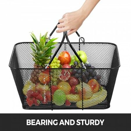 12PCS Shopping Baskets with Handles Black Metal Shopping Basket Portable Wire Shopping Basket Black Wire Mesh shopping Basket Set for Stores Shopping