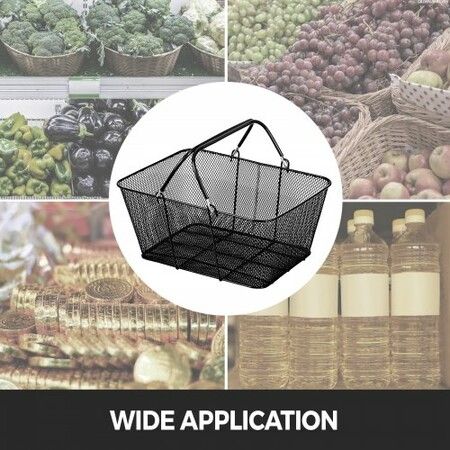 12PCS Shopping Baskets with Handles Black Metal Shopping Basket Portable Wire Shopping Basket Black Wire Mesh shopping Basket Set for Stores Shopping