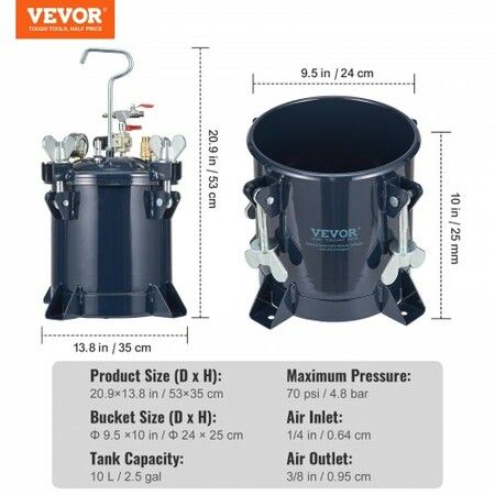 Spray Paint Pressure Pot Tank 10L/2.5gal Resin Pressure Feed Paint Tank