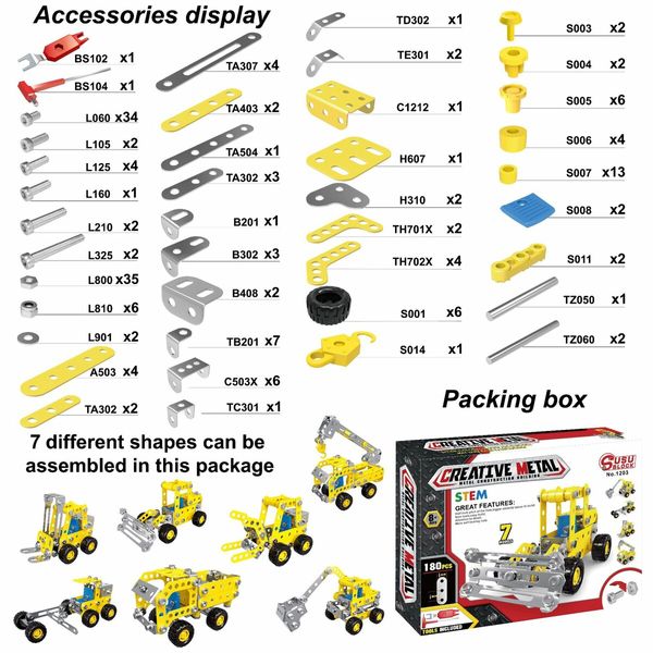 7 in 1 STEM Toy Set for Boys Learning Engineering  Metal Construction Toys  Assembly  Vehicle Model Boys Chirstmas birthday Gifts