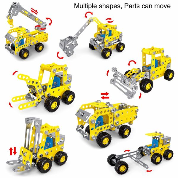 7 in 1 STEM Toy Set for Boys Learning Engineering  Metal Construction Toys  Assembly  Vehicle Model Boys Chirstmas birthday Gifts