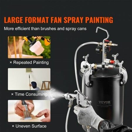 Spray Paint Pressure Pot Tank 15L/3.75gal Spray Gun Hoses Pressure Gauge