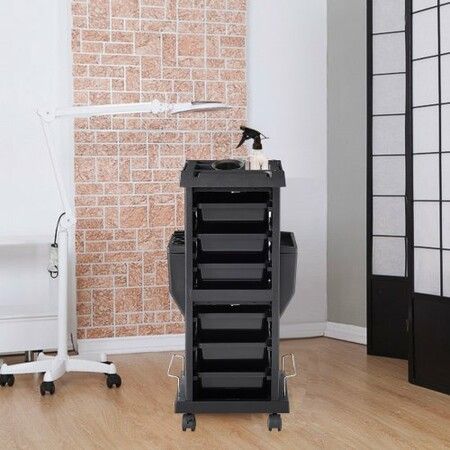 Ultimate Salon Trolley Cart Lockable Beauty Salon Cart for Stylist w/ 6 Removable Drawers & Tool Holder Plastic Hairdressing Rolling Cart w/ Lockable Wheel