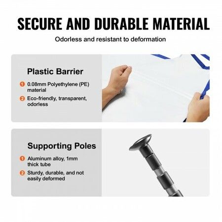 Dust Barrier Poles 12 Ft Barrier Poles Dust Barrier System with 4 Telescoping Poles Magnetic Zipper Carry Bag and 32.8x13.12 Ft Plastic Film