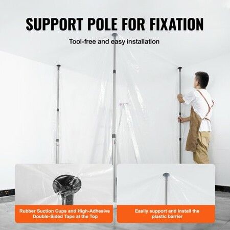 Dust Barrier Poles 12 Ft Barrier Poles Dust Barrier System with 4 Telescoping Poles Magnetic Zipper Carry Bag and 32.8x13.12 Ft Plastic Film