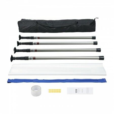 Dust Barrier Poles 12 Ft Barrier Poles Dust Barrier System with 4 Telescoping Poles Magnetic Zipper Carry Bag and 32.8x13.12 Ft Plastic Film