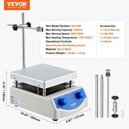 Magnetic Stirrer Hot Plate Max 716°F/380°C Hot Plate Stirrer 0-2000 RPM