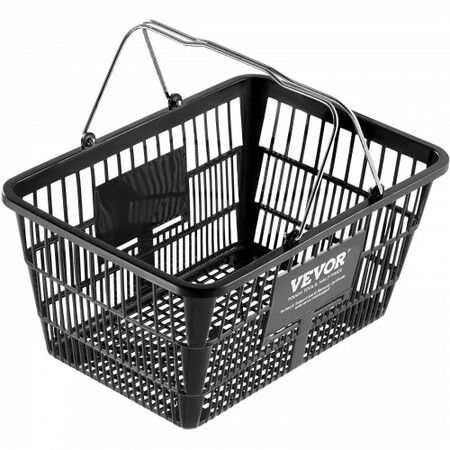 Shopping Basket Grocery Basket 12PCS 21L with Iron Handle & Stand Black