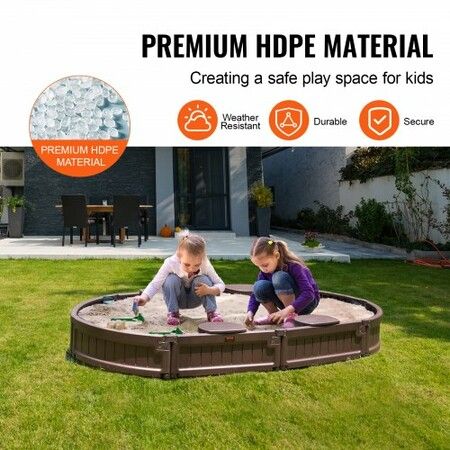 Sandbox with Cover 72 x 41.5 x 9.1 in Oval Sand Box HDPE Sand Pit with 4 Corner Seating and Bottom Liner Kids Sandbox for Outdoor Backyard Beach Park