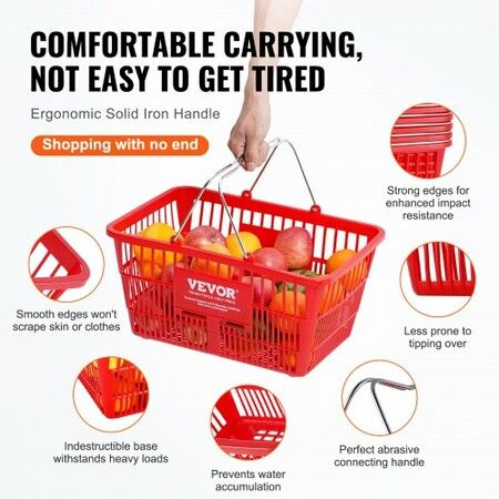 Shopping Basket Set of 12 21L Durable Plastic Grocery Basket with Metal Handle and Stand 425 x 305 x 218 mm Portable Shop Basket Bulk Used