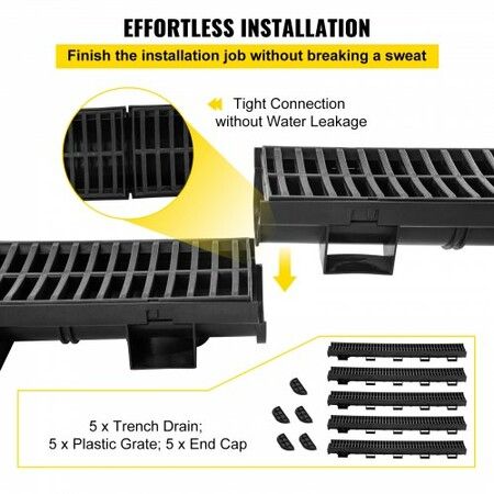 Drainage Trench Driveway Channel Drain Kit Plastic Grate-5.8