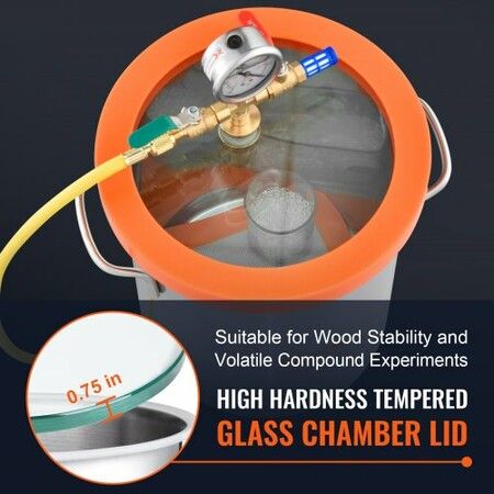 5 Gallon Vacuum Chamber Upgraded Tempered Glass Lid Vacuum Degassing Chamber 304 Stainless Steel Chamber for Stabilizing Wood Resin Degassing