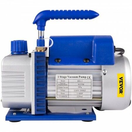 3CFM 84 L/M 1-Stage Refrigerant Vacuum Pump Refrigeration Gauges A/C Air Conditioning 1440 RPM 1/4 HP 3 pcs hoses 800 PSI Refrigeration Gauges