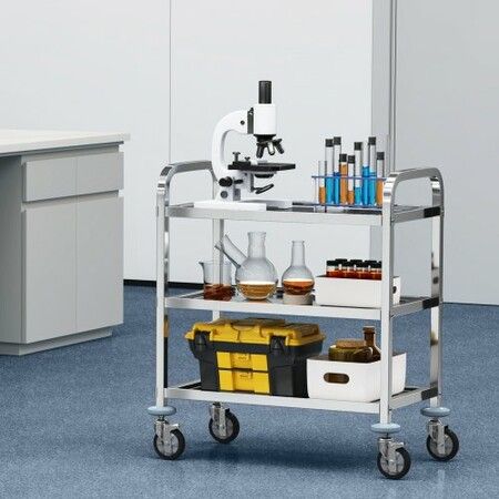 VEVOR Stainless Steel Cart 3 Layers Lab Utility Cart 181 kg Weight Capacity Medical Cart with Lockable Universal Wheels for Lab Clinic Kitchen Salon