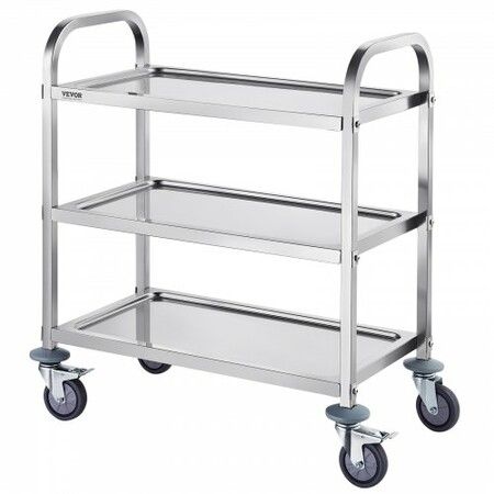 VEVOR Stainless Steel Cart 3 Layers Lab Utility Cart 181 kg Weight Capacity Medical Cart with Lockable Universal Wheels for Lab Clinic Kitchen Salon