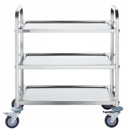 VEVOR Stainless Steel Cart 3 Layers Lab Utility Cart 181 kg Weight Capacity Medical Cart with Lockable Universal Wheels for Lab Clinic Kitchen Salon