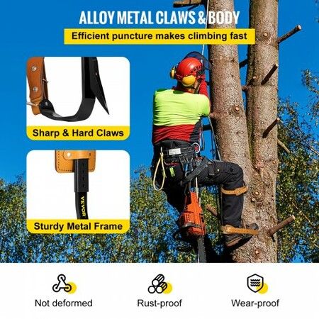 Tree Climbing Spikes 1 Pair Alloy Steel Pole Climbing Spurs with Adjustable Height and Cow Leather Straps Arborist Equipment for Climbers Logging Hunting