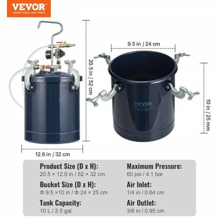 Spray Paint Pressure Pot Tank 10L/2.5gal Air Paint Pressure Pot 1.5mm+4mm Two Nozzles Two Spray Paint Guns for Industry Home Decor Architecture