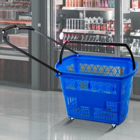 Shopping Basket with Handle on Castors- Blue Pack of 6