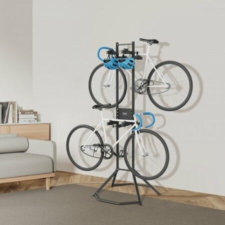 4 Bike Storage Rack Free Standing Gravity Wall Vertical Bike Rack Fully Adjustable Bike Rack Garage Sturdy Steel & Easy Assemble for Garage Living Room