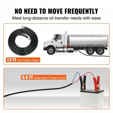 Fuel Transfer Pump 12V DC 10 GPM 8 m Lift Portable Electric Diesel Transfer Extractor Pump Kit with Automatic Shut-off Nozzle Delivery & Suction Hose