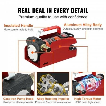 Fuel Transfer Pump 12V DC 10 GPM 8 m Lift Portable Electric Diesel Transfer Extractor Pump Kit with Automatic Shut-off Nozzle Delivery & Suction Hose