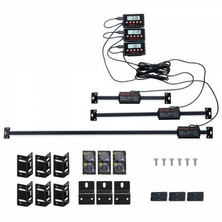 Digital Readout 152.4 mm & 304.8 mm & 609.6 mm Linear Scale 3 Axis DRO Display Kit with L-Shaped Brackets Z-Shaped Brackets Thickened Plates Screws