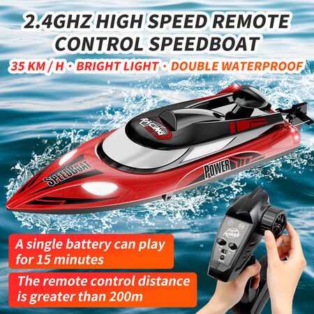 RC Racing Boat Toy, High Speed Electronic Remote Control Boat for Kids,35KM/H with Night Light (Red)