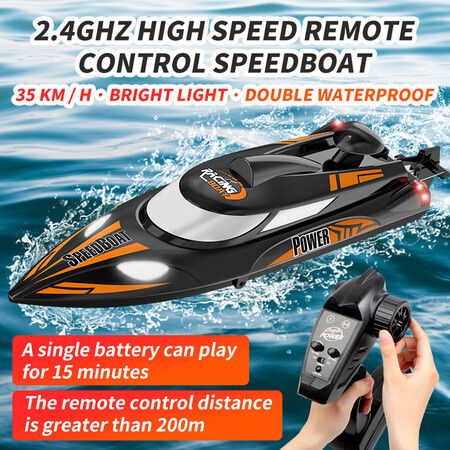 RC Racing Boat Toy, High Speed Electronic Remote Control Boat for Kids,35KM/H with Night Light (Black)