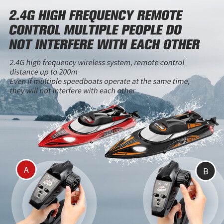 RC Racing Boat Toy, High Speed Electronic Remote Control Boat for Kids,35KM/H with Night Light (Black)