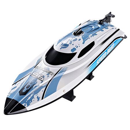 2.4GHz Remote Control Boat, 25KM/H High Speed Racing Jet Boats Gift Toy with LED Light for Pools Lakes River (White Blue)