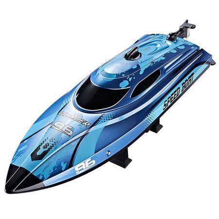 2.4GHz Remote Control Boat, 25KM/H High Speed Racing Jet Boats Gift Toy with LED Light for Pools Lakes River (Blue)