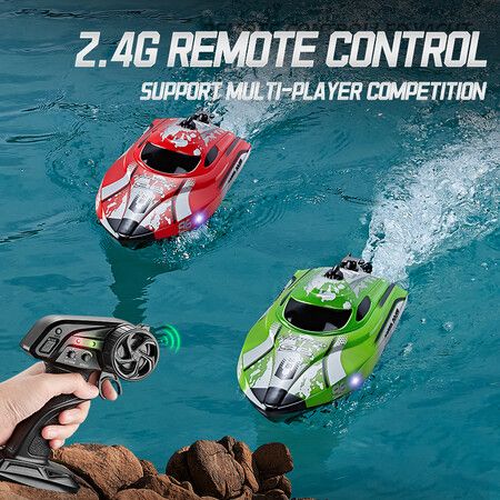 2.4GHz Remote Control Boat, 25KM/H High Speed Racing Jet Boats Gift Toy with LED Light for Pools Lakes River (Blue)