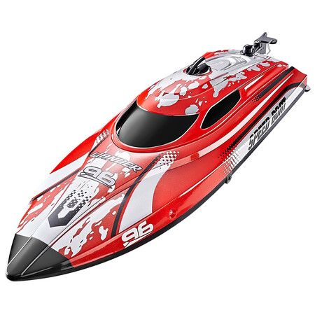 2.4GHz Remote Control Boat, 25KM/H High Speed Racing Jet Boats Gift Toy with LED Light for Pools Lakes River (Red)