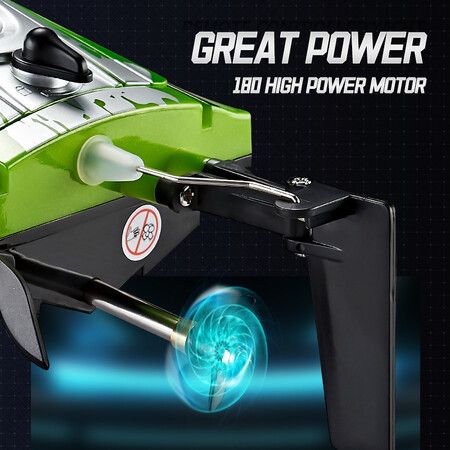 2.4GHz Remote Control Boat, 25KM/H High Speed Racing Jet Boats Gift Toy with LED Light for Pools Lakes River (Green)