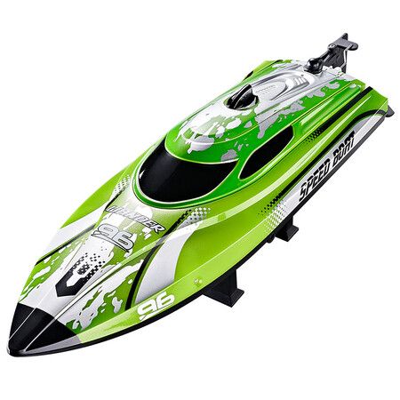 2.4GHz Remote Control Boat, 25KM/H High Speed Racing Jet Boats Gift Toy with LED Light for Pools Lakes River (Green)