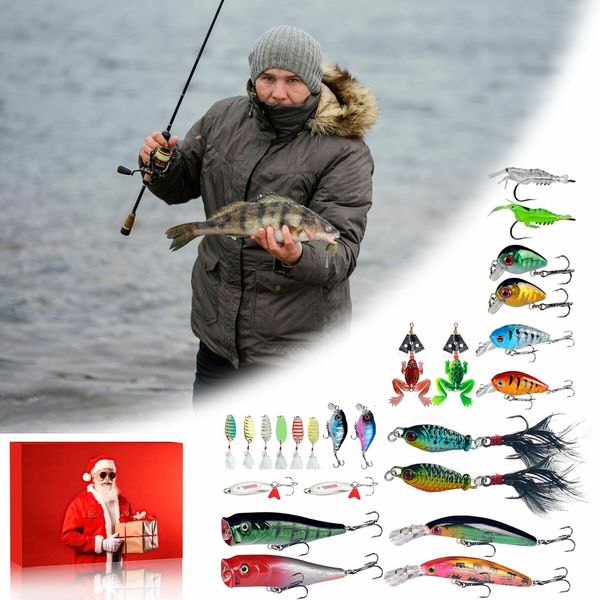 Advent Calendar Fishing Christmas Countdown, 24 Days Fishing Lures Set for Fisher Men, 2024 Xmas Surprise Gift