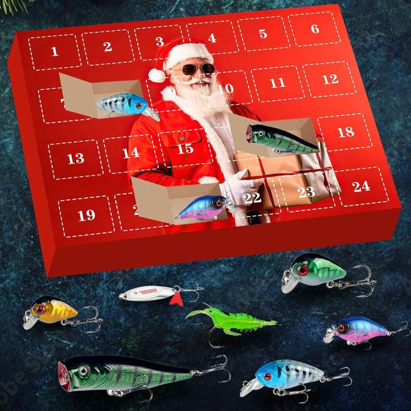 Advent Calendar Fishing Christmas Countdown, 24 Days Fishing Lures Set for Fisher Men, 2024 Xmas Surprise Gift