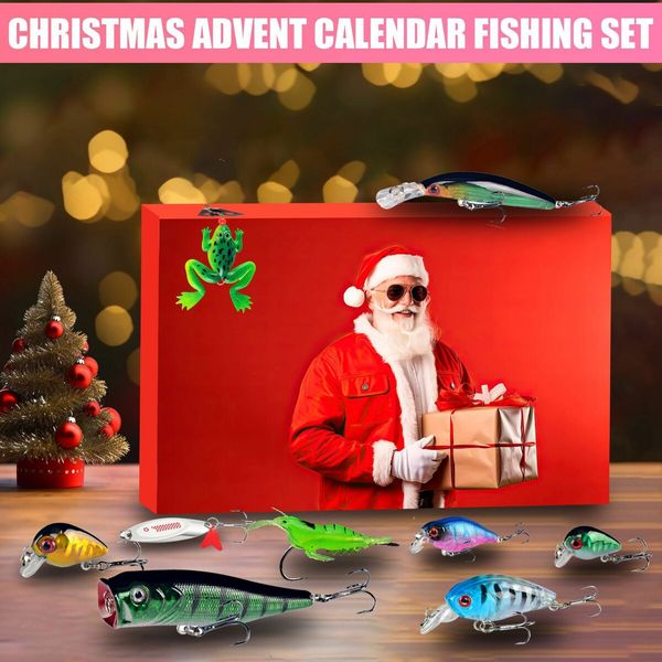 Advent Calendar Fishing Christmas Countdown, 24 Days Fishing Lures Set for Fisher Men, 2024 Xmas Surprise Gift