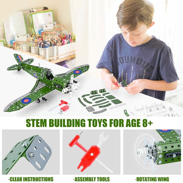 STEM Building Toys Model Airplane Model Scale Erector Set Model Planes Kids  Gifts Hurricane Fighter Fans Age 8+