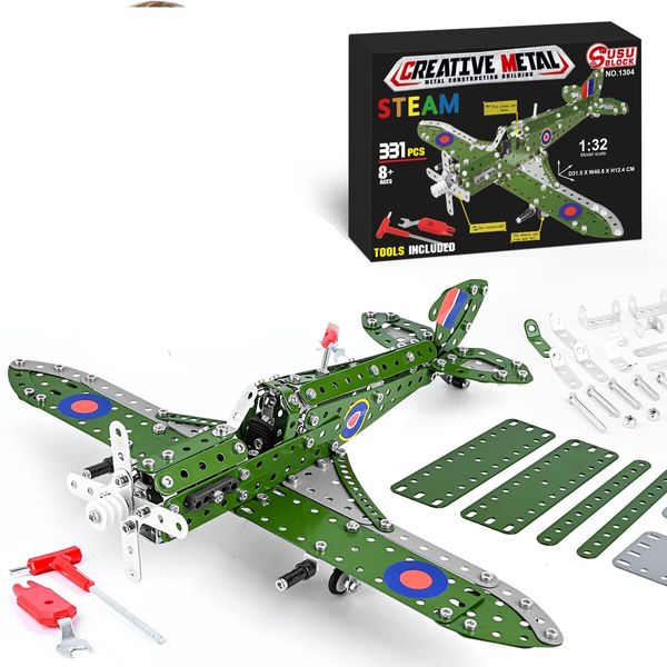 STEM Building Toys Model Airplane Model Scale Erector Set Model Planes Kids  Gifts Hurricane Fighter Fans Age 8+